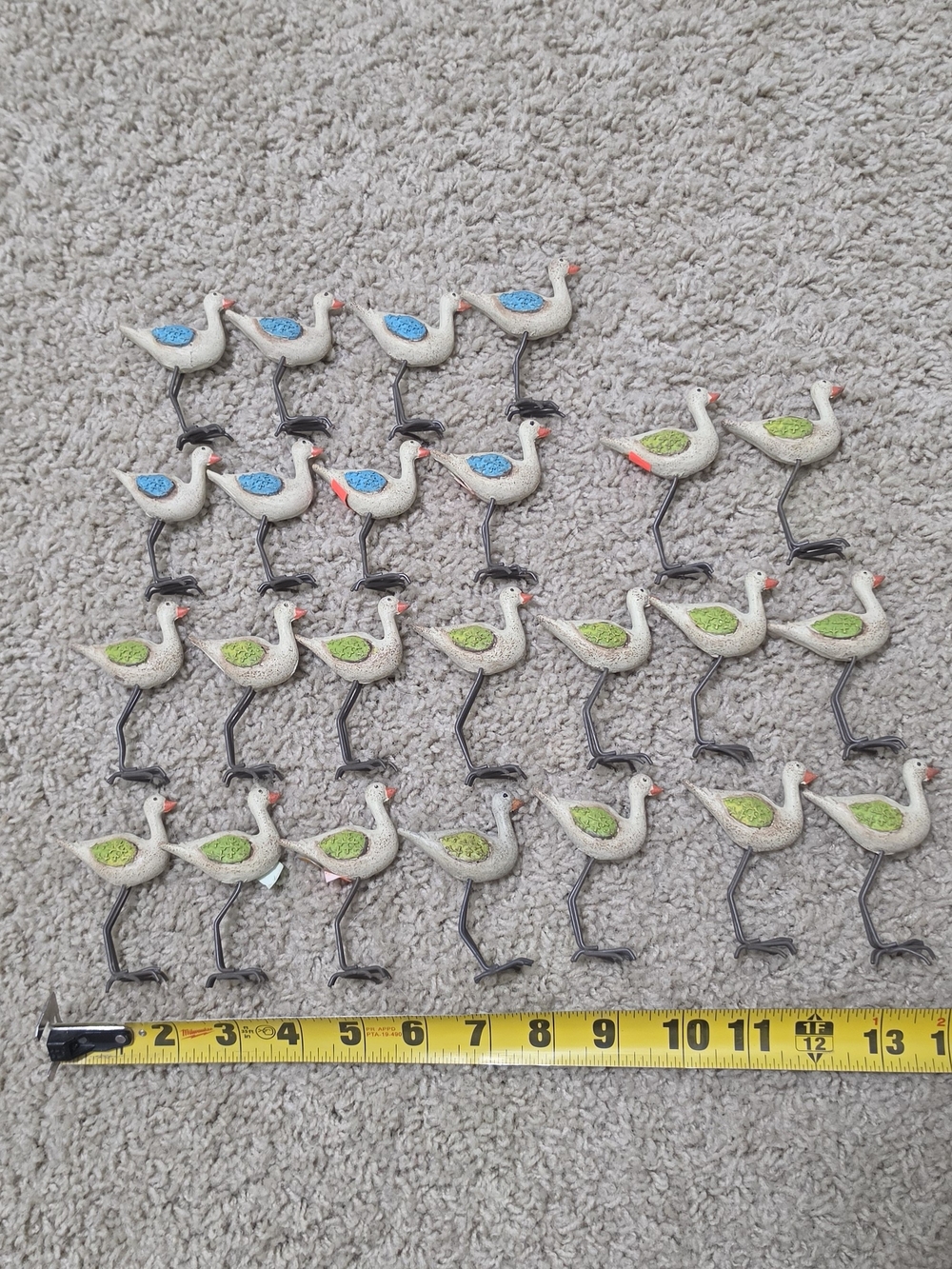 Set of 24 Small Decorative Seagull/Crane Charms - White with Blue & Green Wings